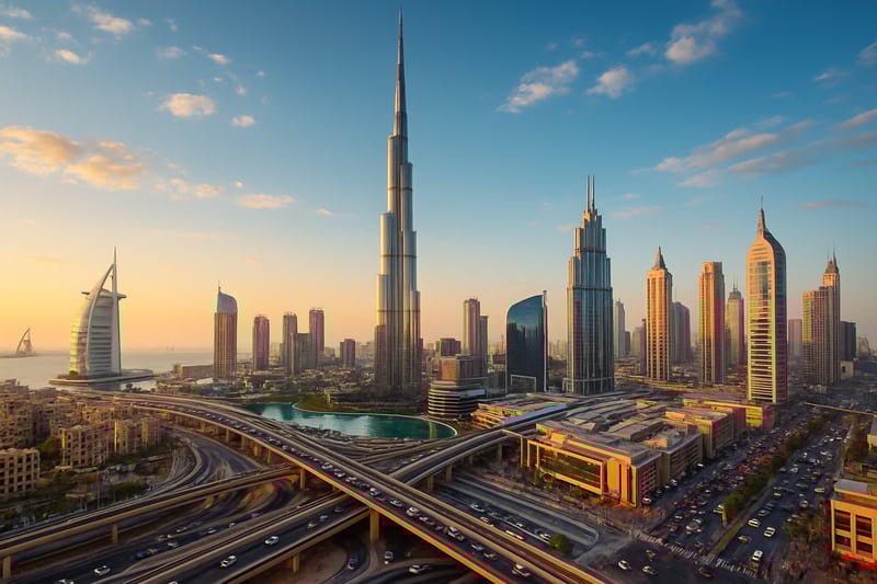 Dubai skyline with iconic landmarks and vibrant city life